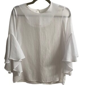 Princess White Ruffle Bell Sleeve Blouse Korea‎ Round Neck Keyhole Back Top S/ M